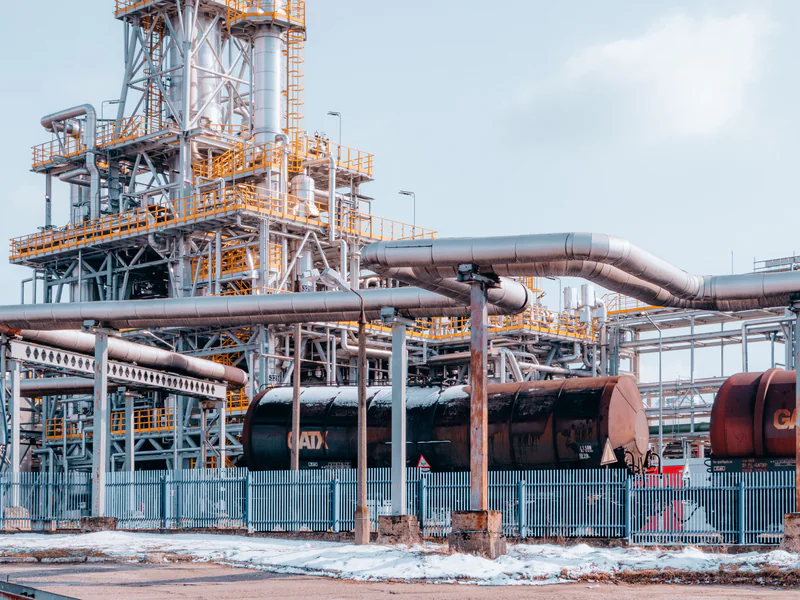 Oil and gas processing pipework where aerial observations require field verification and asset identification