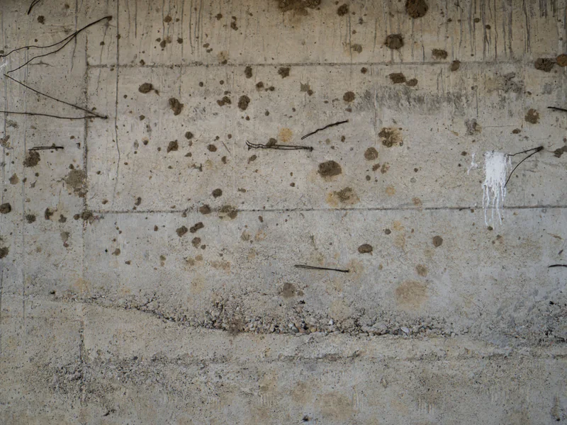 Rough reinforced concrete surface whose composition and layering affect through-wall radar propagation