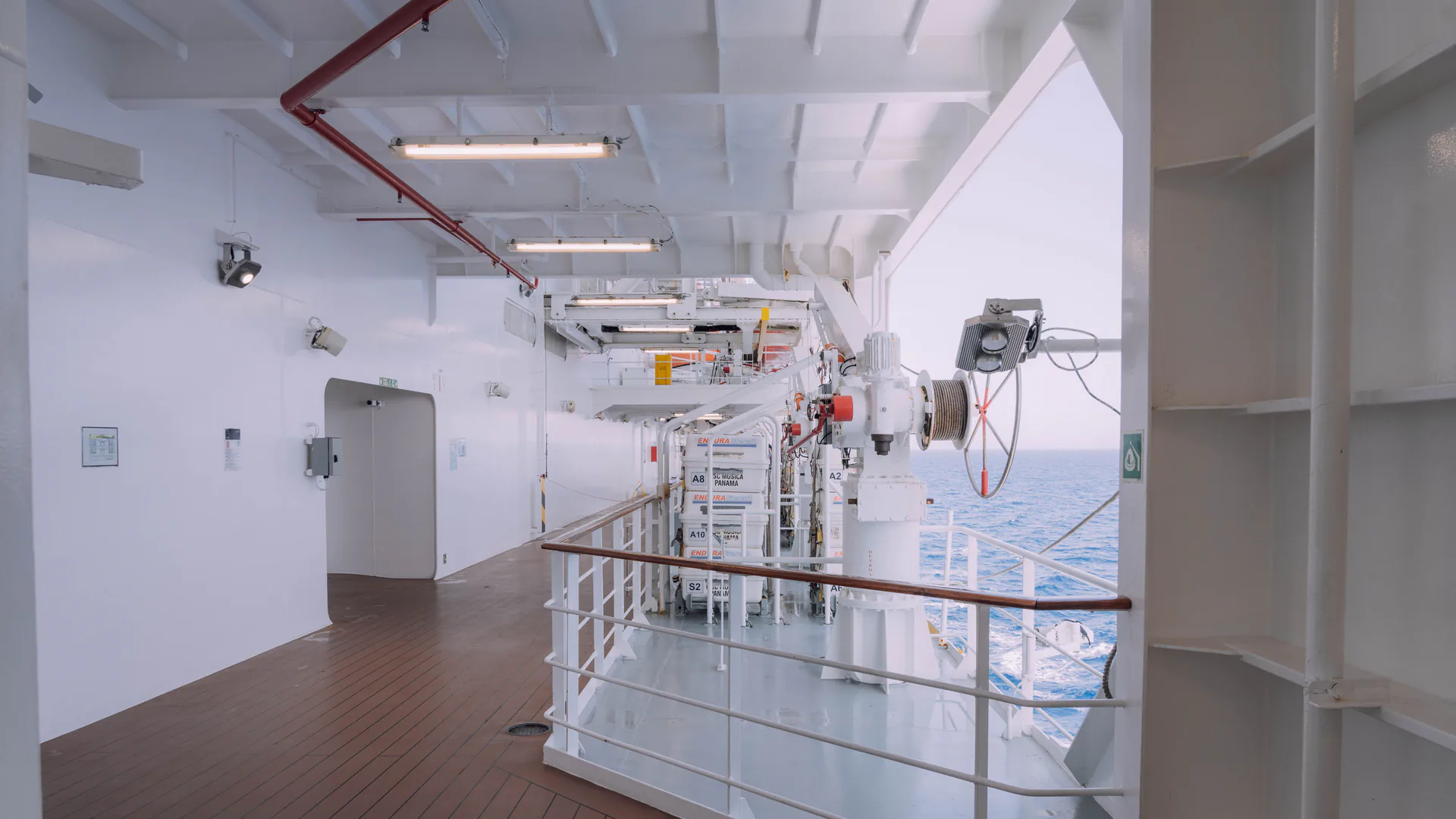 Equipment and piping in the open working area of a vessel