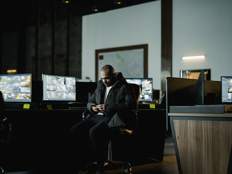 Integrated control room where operators review multiple physical security systems and incident workflows